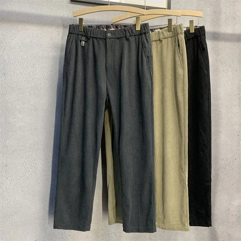 

Autumn Winter Brand Men's Trousers Middle-aged Men Corduroy Trousers Casual Solid Color Loose Pant High Waist Man Trouser E41