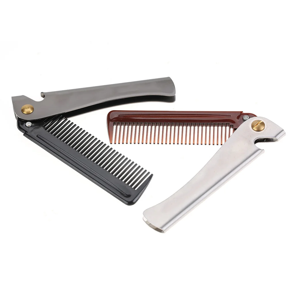 Folding Beard Comb Moustache Comb Folding Pocket Moustache Shaping Comb Stainless Steel Round Comb Teeth Beard Comb Beard Comb