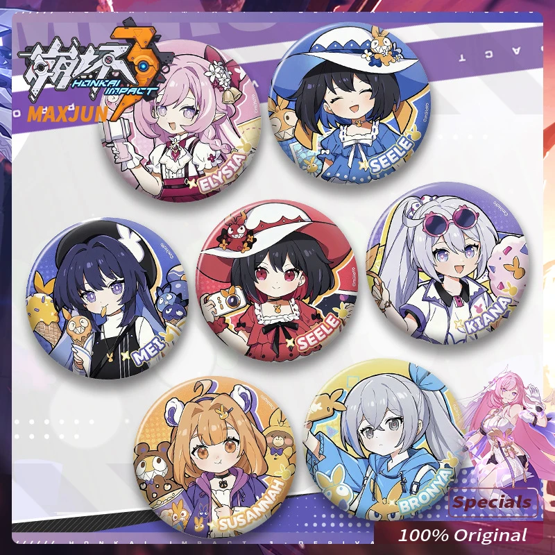 

58MM Honkai Impact 3 Anime Figure Elysia Tinplate Two-Dimensional Badge Toys & Gifts for A Friend Roar Paradise Collection