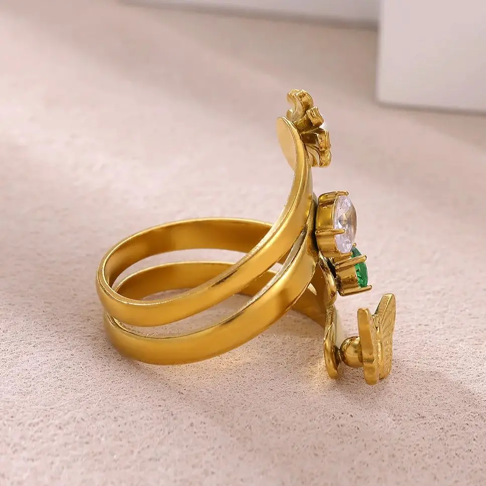 Zircon Ring Butterfly Flower for Women