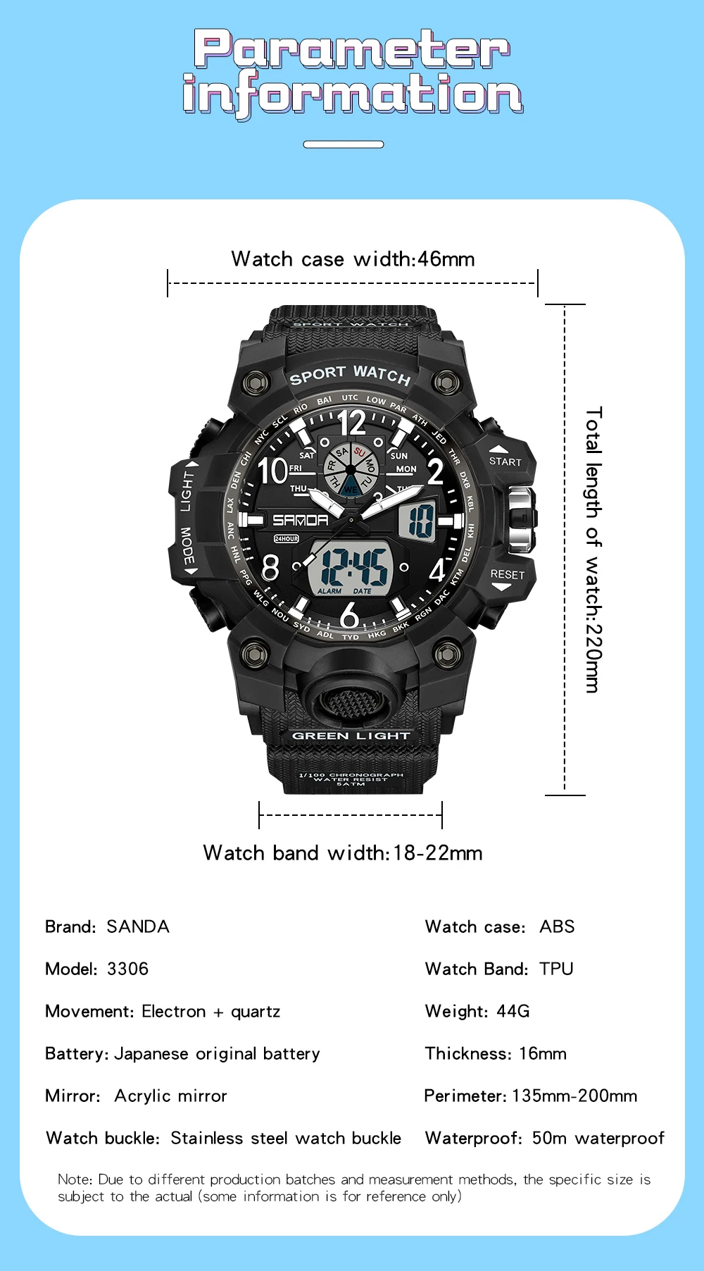 2023 New Youth Sports Trend Korean Electric watch Men's Creative SANDA 3306 Personality Wristwatch