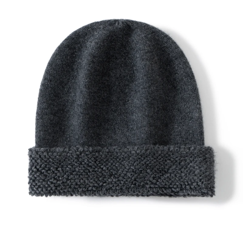 MERRILABM Hochwertige Winter-Unisex-Kaschmirmütze, modische Beanie-Mütze mit Bündchen, warm, für den Außenbereich, Strickmütze aus reinem Kaschmir für Damen und Herren – Detail 10
