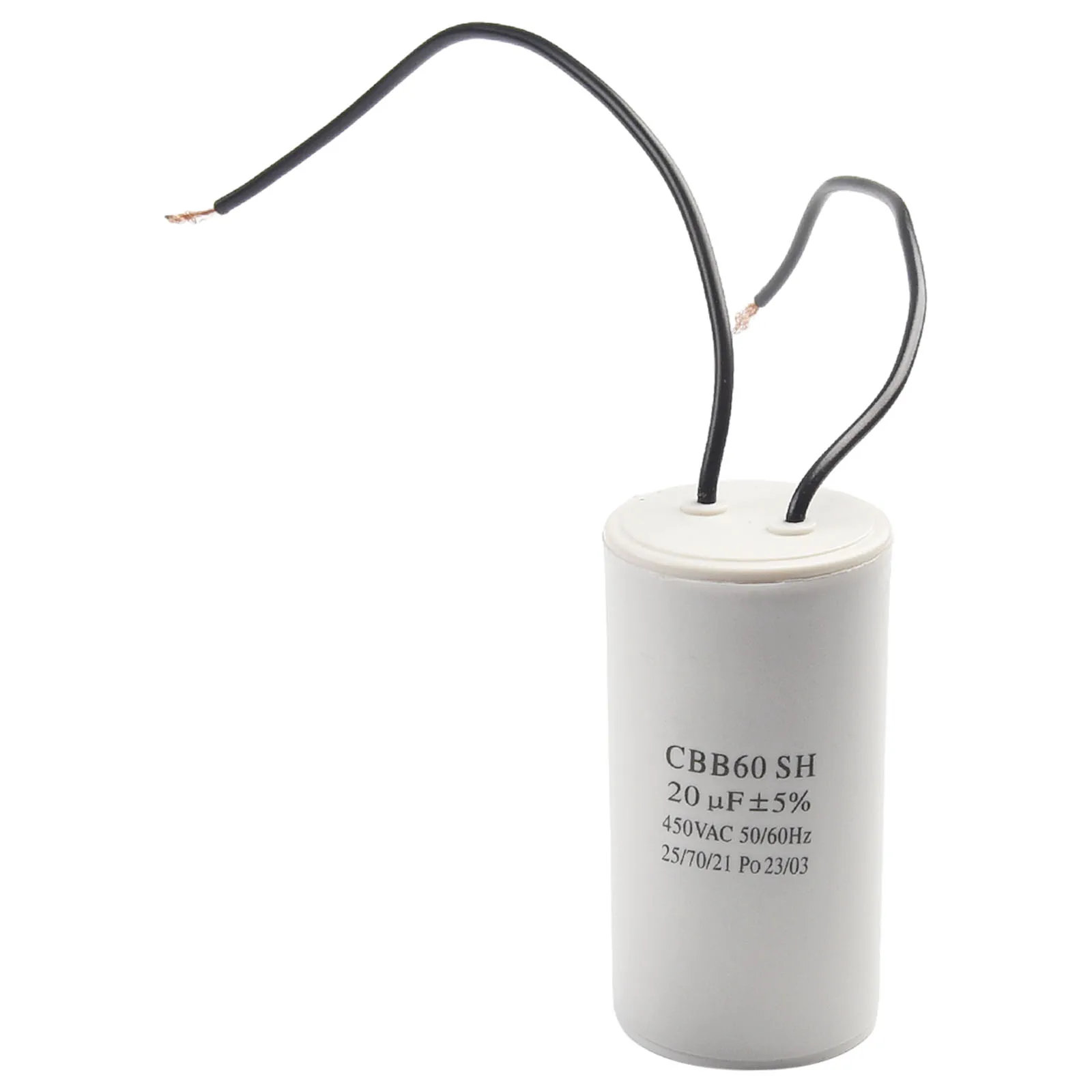 Condensador De Funcionamiento Motor CBB60 50uF 450V AC | Blanco, Redondo, Polipropileno