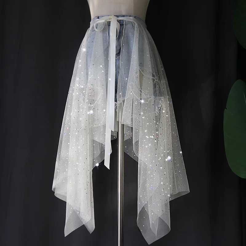 

Women’s Sexy Bling Bling Skirt Sweet Irregular Glitter Skirts High-waist Short A-line Women Skirt