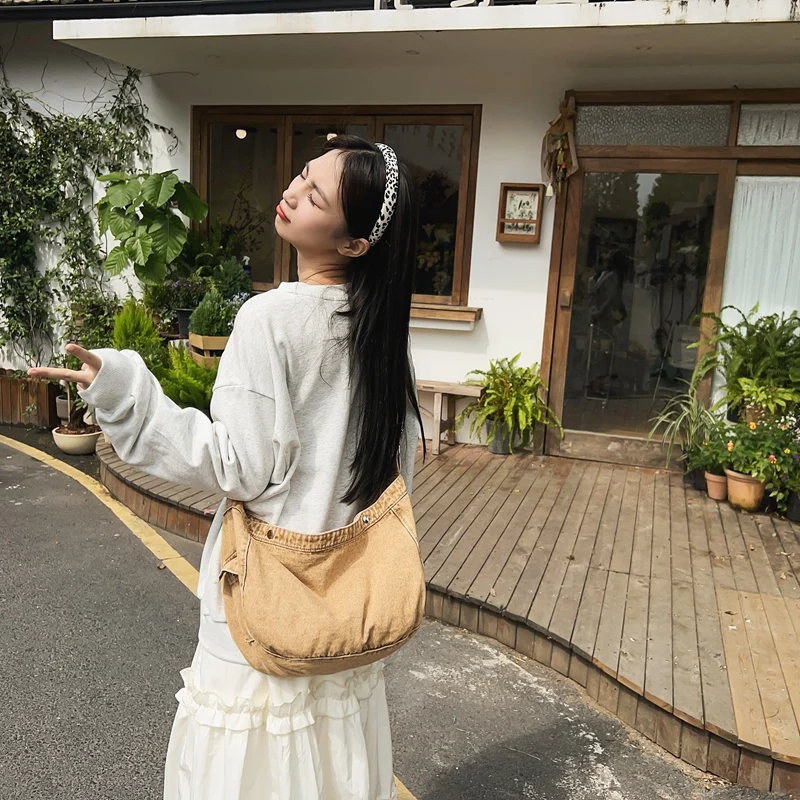 

Dilapidated Denim Women's Bag New Jeans Shoulder Bag Canvas Messenger Bag Y2K Eco Bag Korean Shopper Satchels Hobo Handbag KPOP