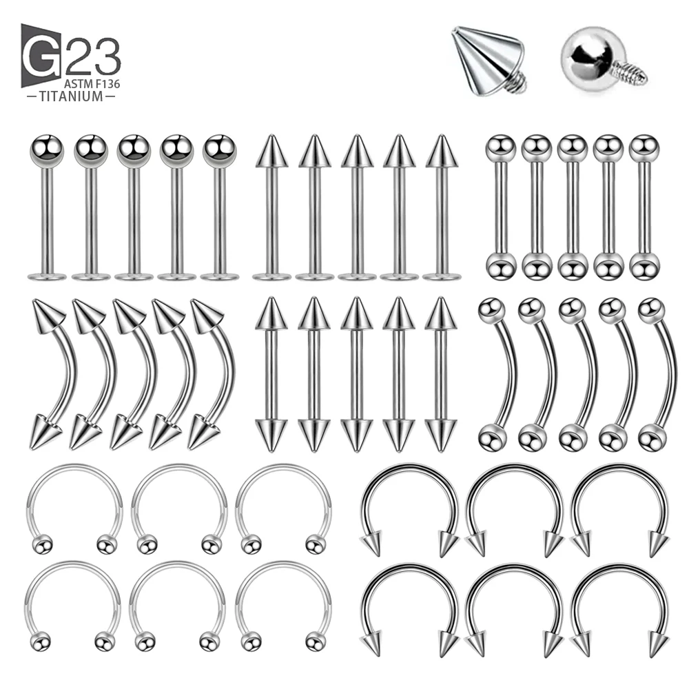 G23 Titanium Wholesale 10PCS Eyebrow Piercing Jewelry Labret Lip Stud Septum Piercing Nose Ring C rod Body Jewelry For Women