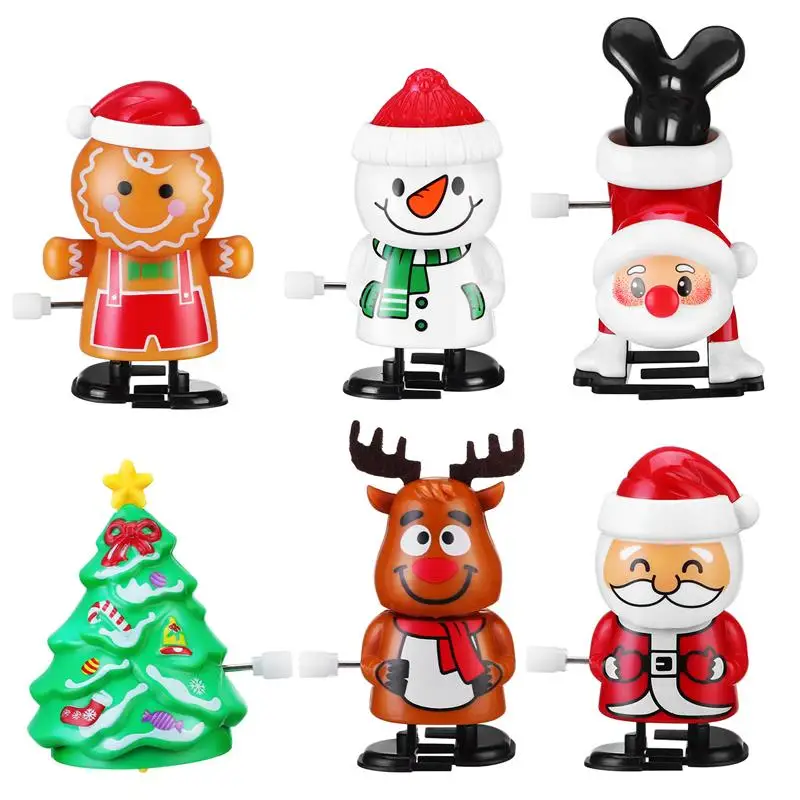 

6pcs Christmas Wind Up Toys Funny Walking Santa Claus Snowman Elk Clockwork Toys Kids Party Favors Children'S Party Xmas Toys