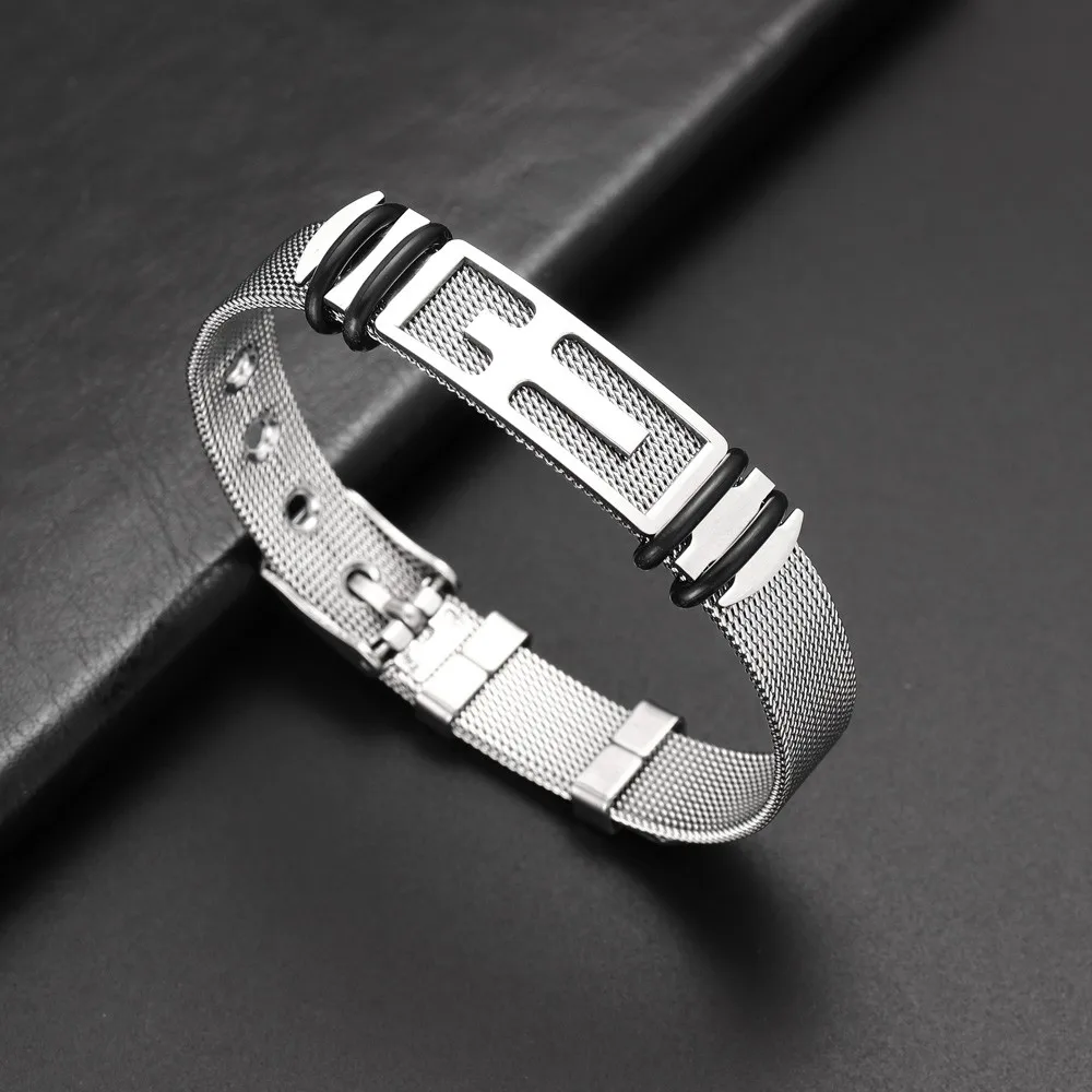 Christian Cross Adjustable Titanium Steel Men's Bracelet Fashion Metal Religious Accessories Party Jewelry