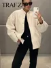 TRAFZA Women Elegant Solid Coat Button Long Sleeve Pocket Bomber Jacket Autumn Winter Female Casual Loose Streetwear Coats 5