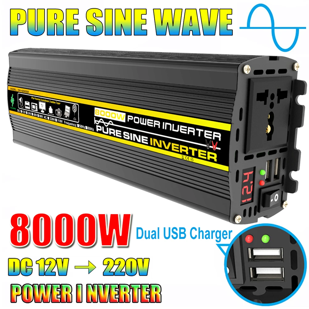 Lvyuan Inverter Pure Sine Wave 12/24/48v 4000/8000w Car Solar Inversor Dual  Universal Sockets Led Display Power Inverter - Car Inverters - AliExpress