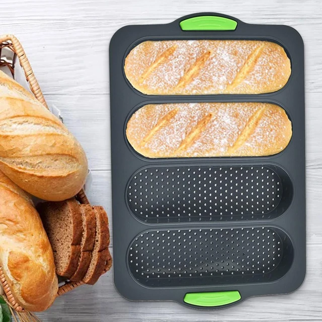 Moule à baguette, moules en silicone antiadhésifs pour la cuisson du pain  français, moule de cuisson respirant à 3 pains ondulés avec brosse et  pinces en silicone 