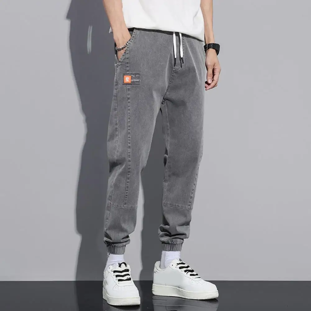 

Men Trousers Loose Fit Leggings Jeans for Men Men's Loose Fit Cargo Pants with Ankle-banded Drawstring Waist Soft Warm for Fall