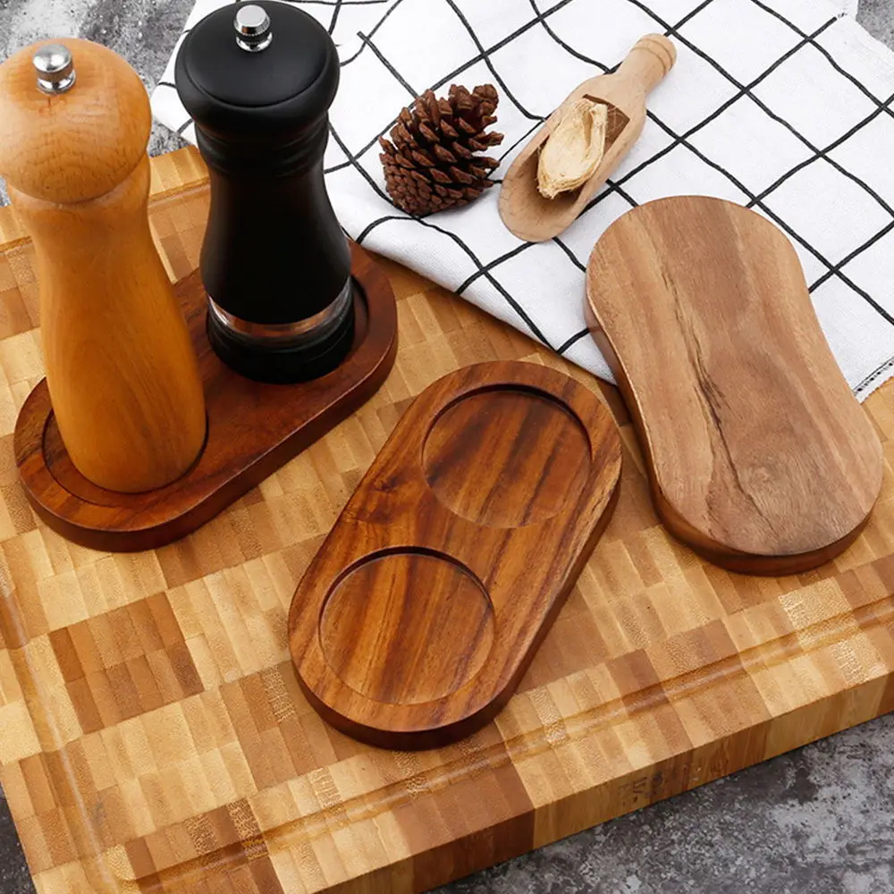 Pepper Mill Tray Bamboo Tea Tray Salt Pepper Shaker Stand Tray Wood Kitchen Storage Holder Bamboo Wood Pot Tray Kitchen Tools 5