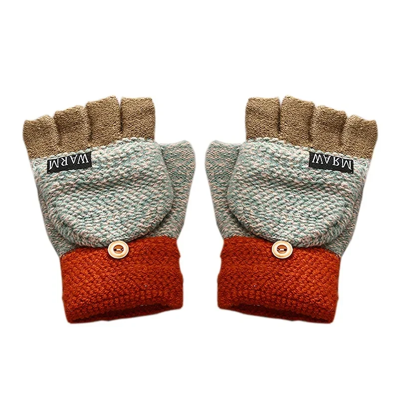 Kid Winter Mitten Baby Warm Knitted Fingerless Gloves for Boys Girls Half Finger Gloves Children Flip Mittens Thicken