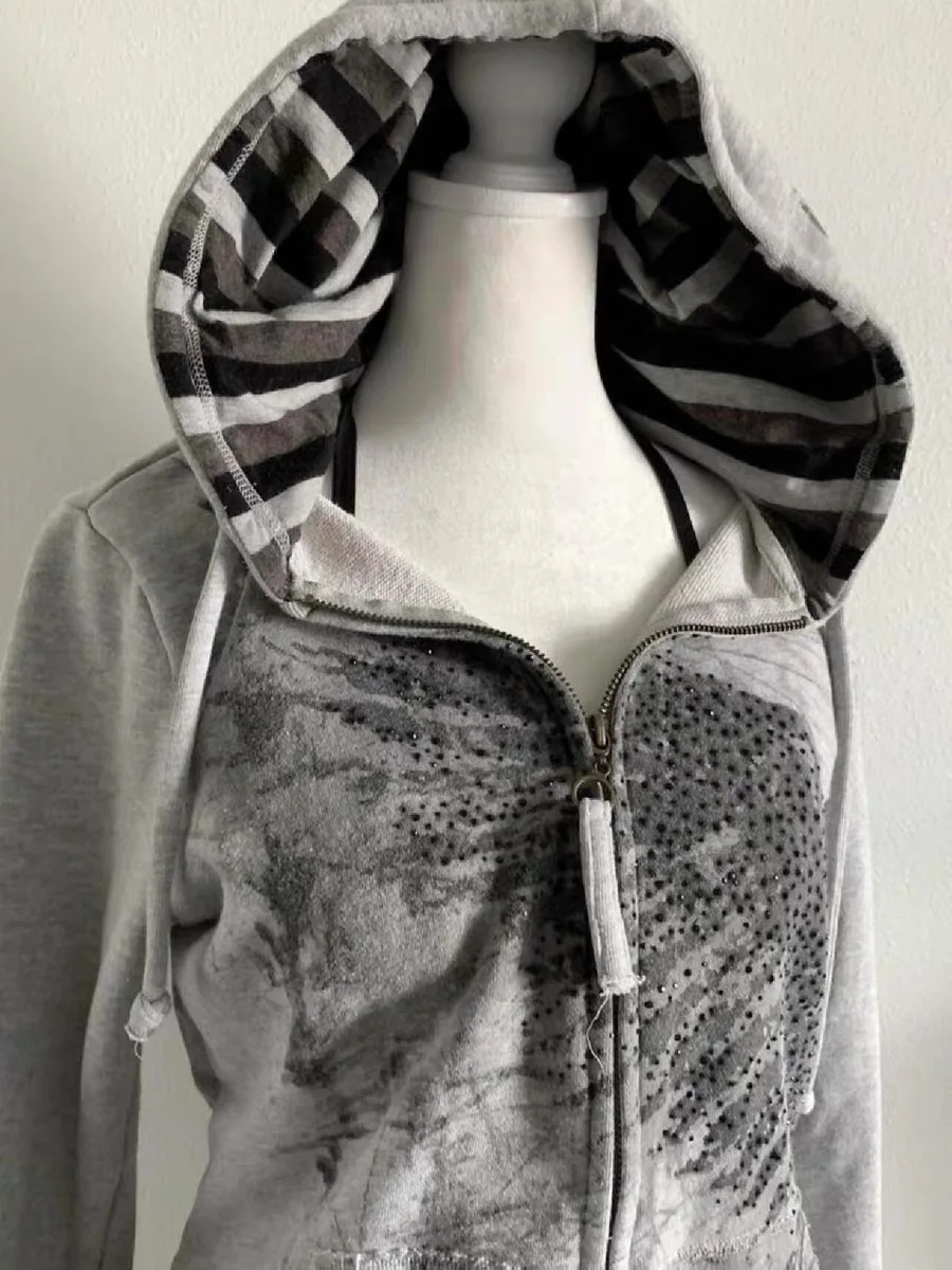 トップス grunge vintage zipper y2k Cyber Fairy Grunge Hoodie, Fashion Women's Gothic Smoke