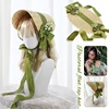 Women Victorian Wedding Tea Party Bonnet Handmade Lolita Retro Green Flower Bow Beach Sun Straw Weaving Hat French Pastoral Cap 1