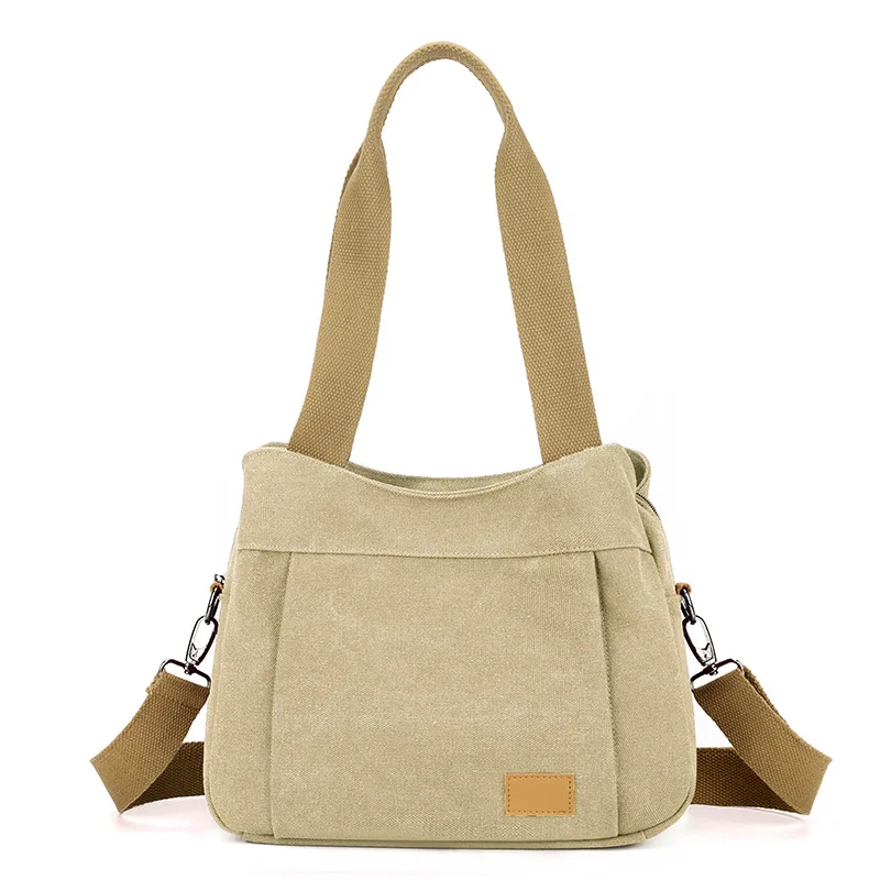 Retro Multi Pocket Women's Large Canvas Commuter Outsider Large Capacity Handheld One Shoulder Crossbody Bag