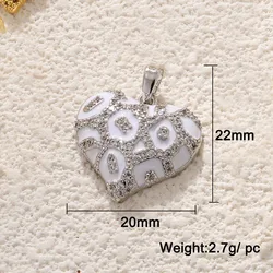 Leopard Pattern Heart Pendant with Enamel Drip (Silver white1)