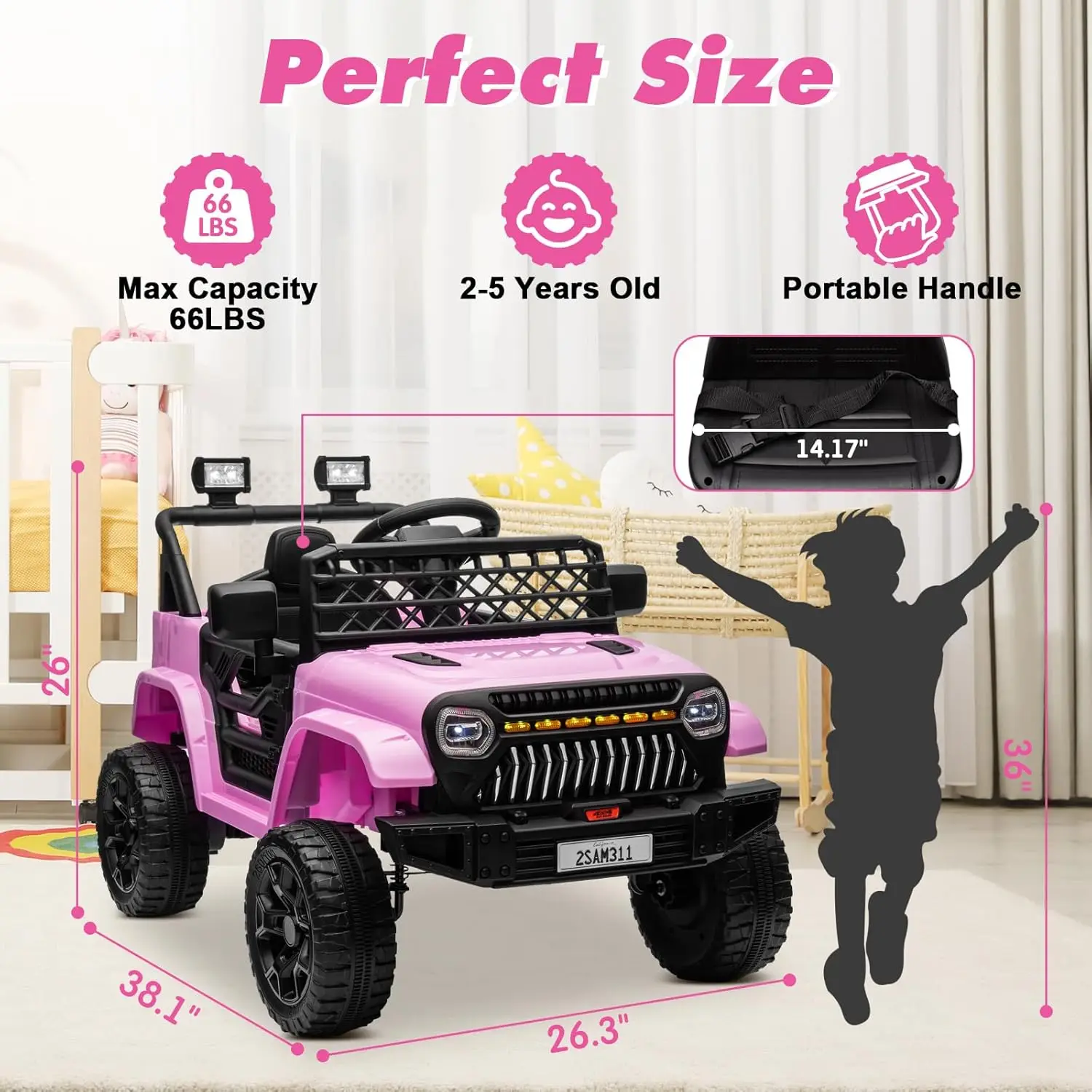 Ride on Truck Car 12V Power 4 Wheels w/Remote Control, 3 Speeds, Bluetooth Music, Led Lights, Spring Suspension, Electric