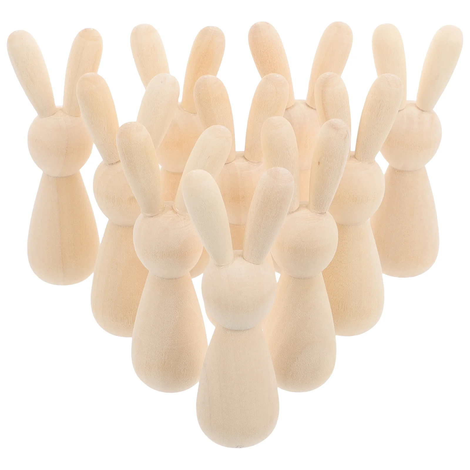 

10 Pcs Log Color Rabbit Toy Head Wooden Man DIY Home Decoration Puppet 10pcs Nail Peg Rabbits Figure Dolls Shelf