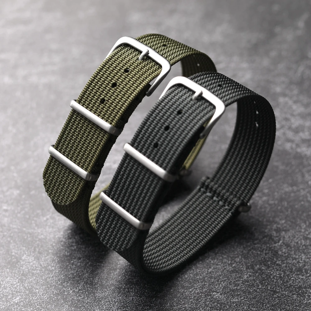 Vintage-Inspired Ultra-Thin Hand-Stitched Nylon Strap - Blue, Green, Grey, Black