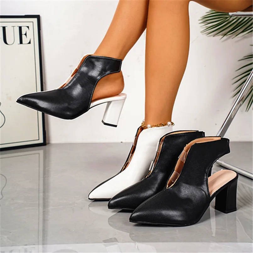 Contrast Color Baotou Sandals 2025 Fashion Pointed Toe Shallow Mouth Slip Strap Non-slip High Heels Women Sandals