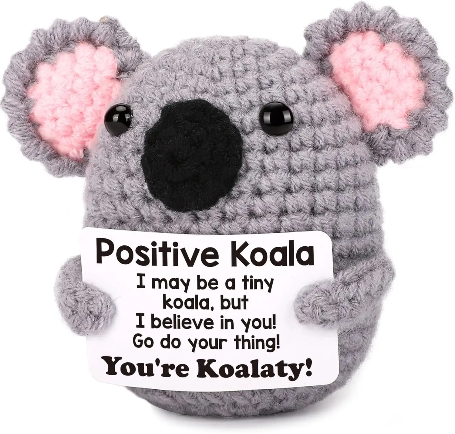Whimsical Crochet Koala Doll with Inspirational Card - Handmade Knitted Animal Home and Office Decor Gift