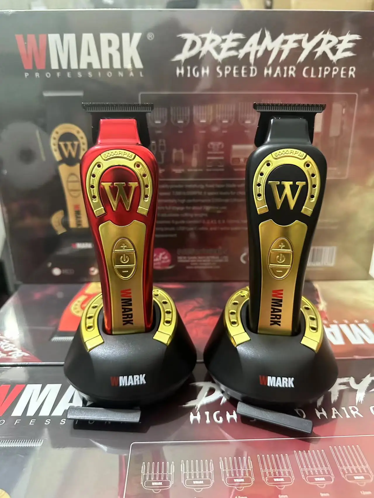 WMARK's new NG-8230+NG-8030 professional men's hair clipper RPM 9000 Engraving electric clippers with charging stand
