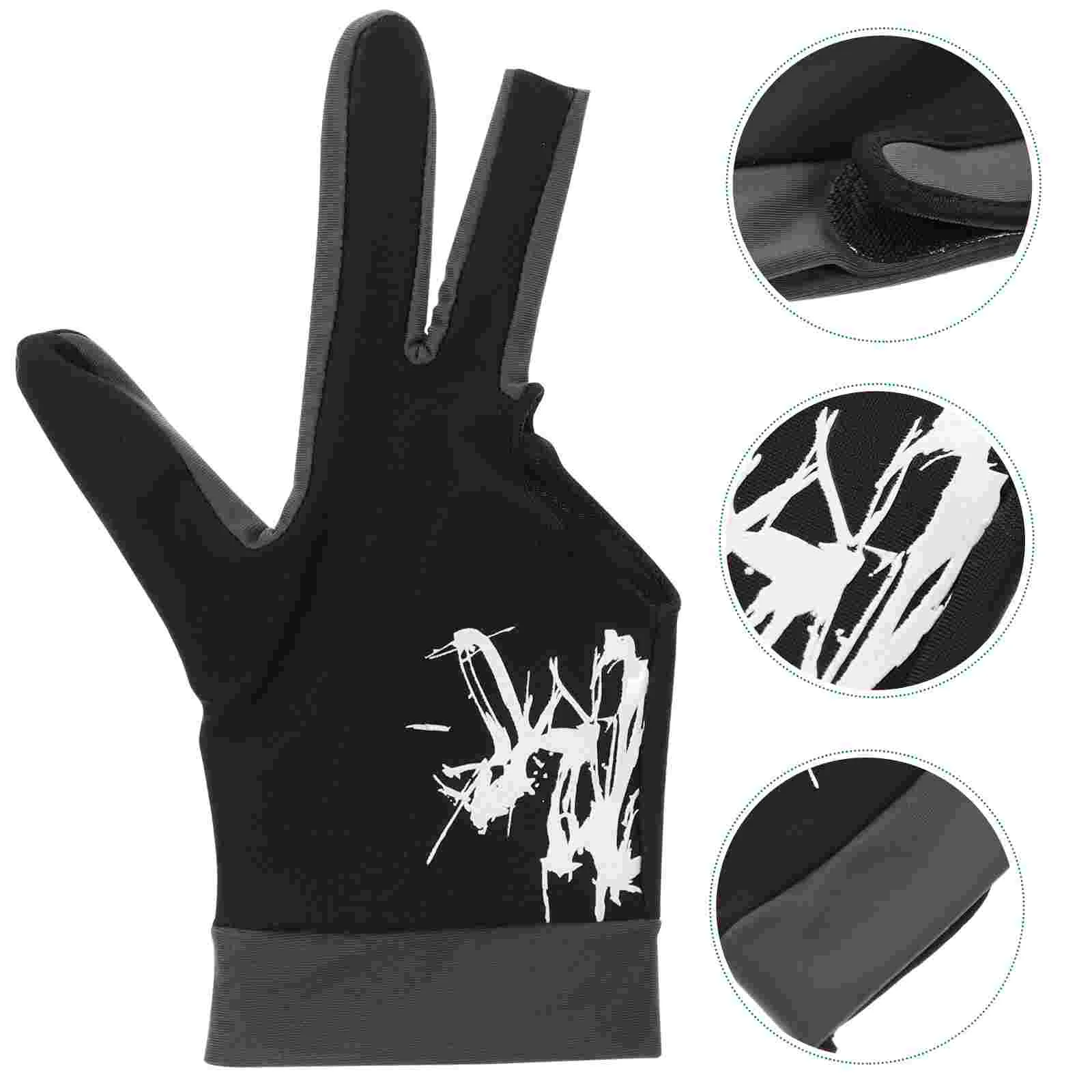 

Billiards Glove Three Finger Pool Cue Snooker Shooter Mitt Elastic Left Hand Women Men Black Silicone