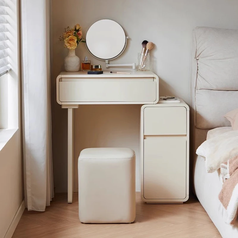 Commodes de chambre modernes blanches avec miroir, Commodes de rangement chics, Coiffeuse étroite de luxe, Meuble de Maquillage, meubles mignons 1 Commodes de chambre modernes blanches avec miroir, Commodes de rangement chics, Coiffeuse étroite de luxe, Meuble de Maquillage, meubles mignons 1