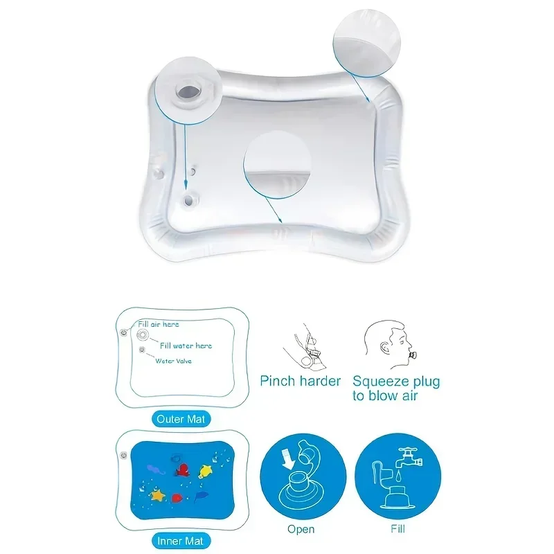 Infinno Inflatable Tummy Time Mat Premium Baby Play Mat for Developing Baby learning to crawl toys Sensory Skills