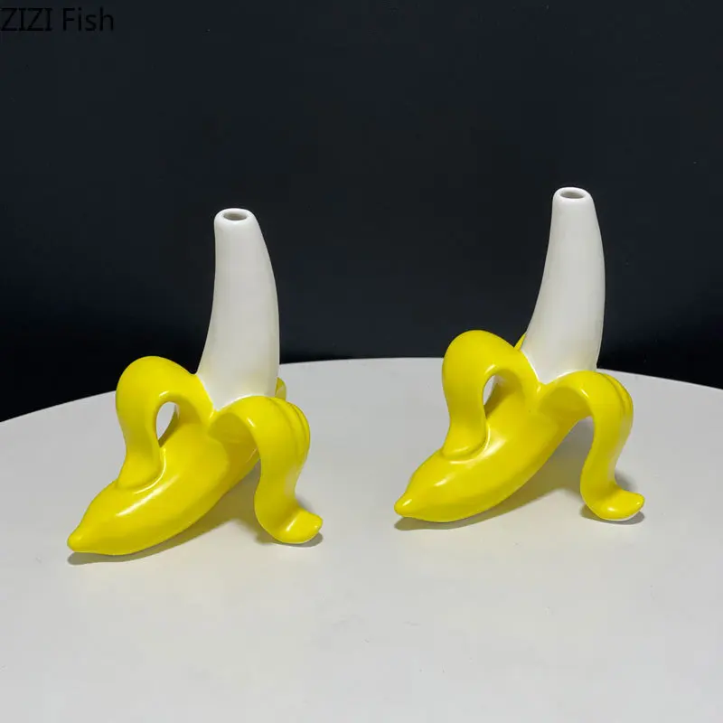 Simulated Banana Ceramic Vase Flower Pots Desk Decoration Artificial Flowers Decorative Floral Arrangement Banana Shape Vases 4