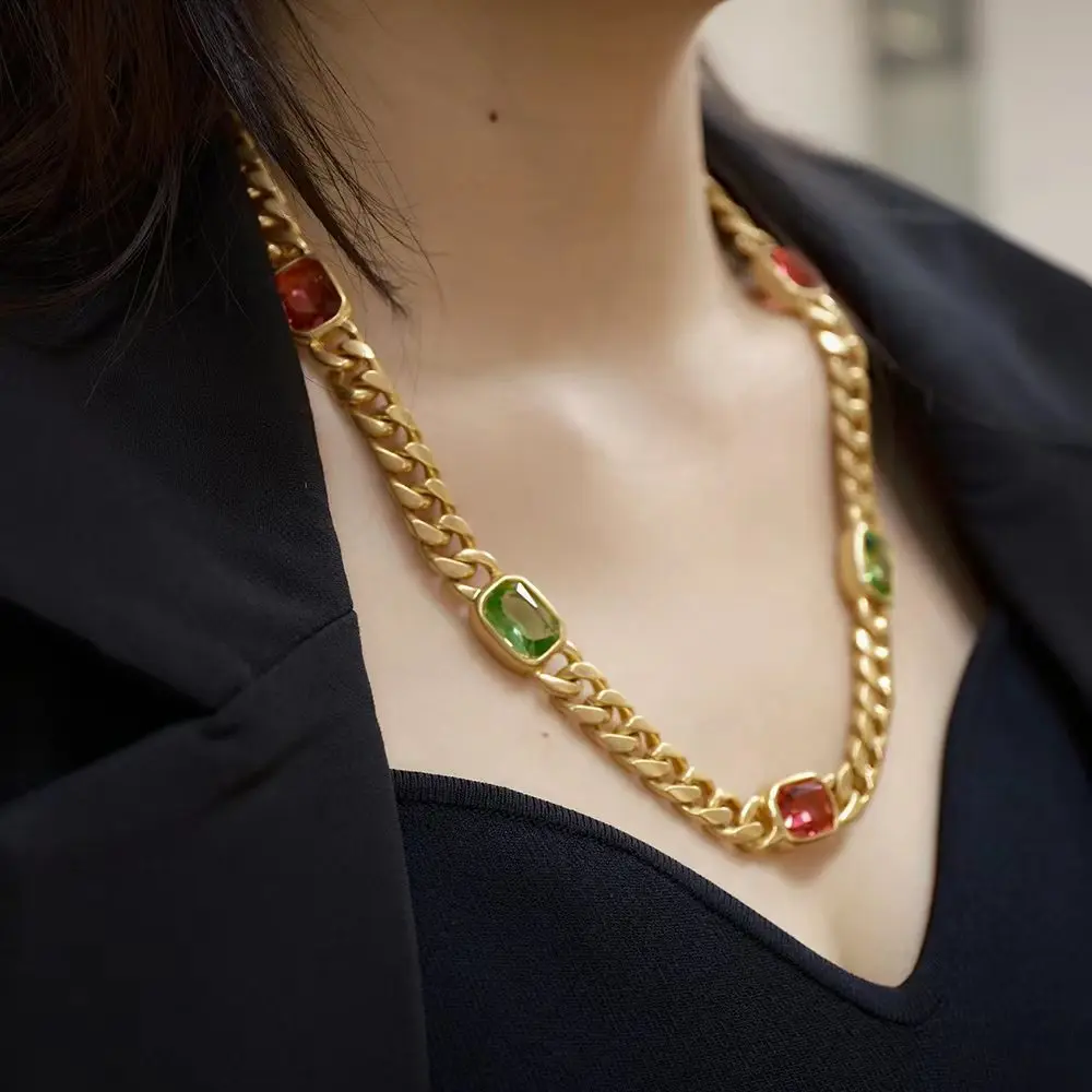 

Palace ethos rectangular chain candy color glaze short collarbone chain necklace female