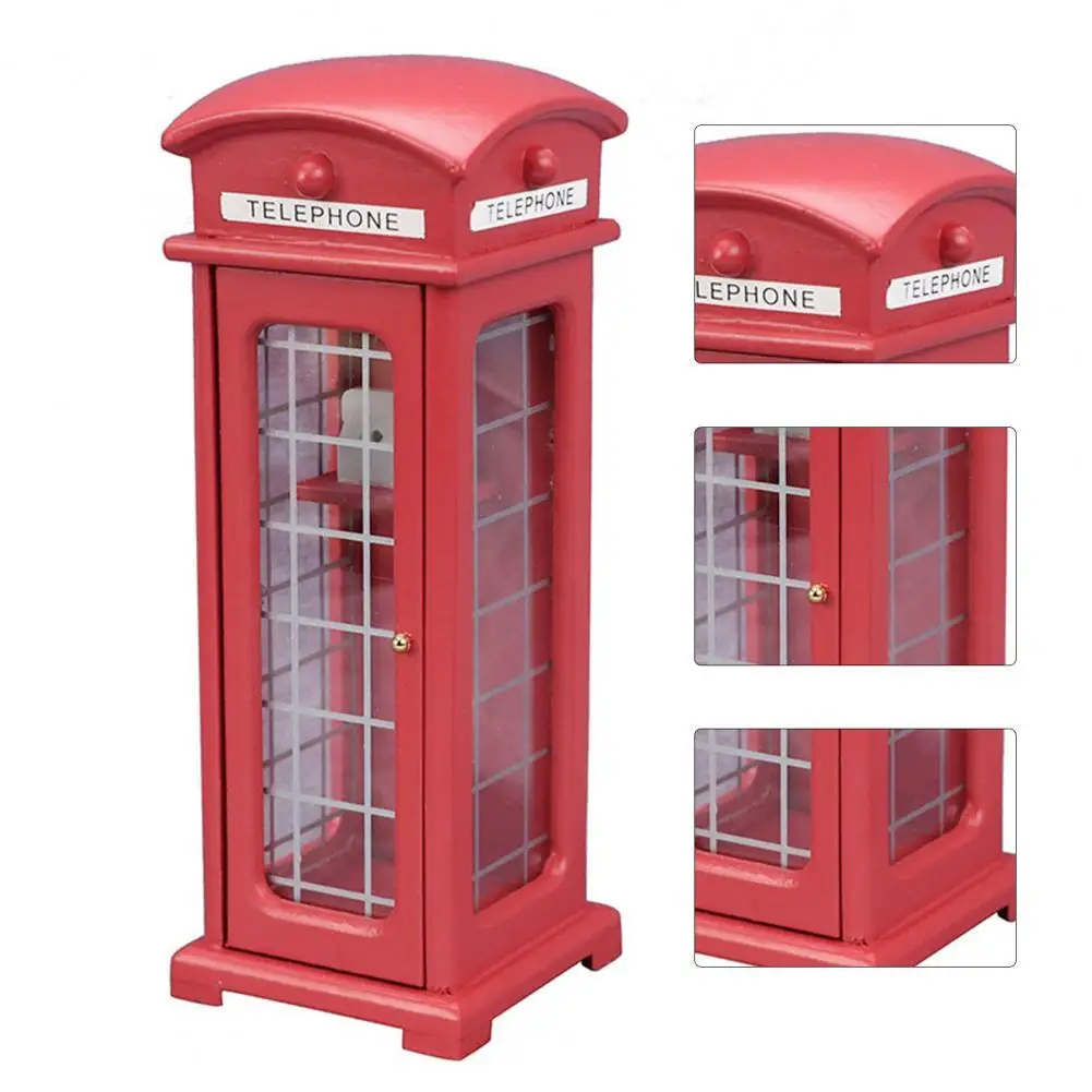Premium Red Fun Miniature Dollhouse Phone Booth for 1/12 Doll House Model |