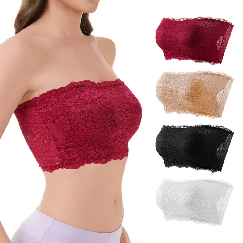 Plus Size Lace Bra Women Strapless Sexy Bra Comfortable Breathable Summer Sports Bra_voghion.com