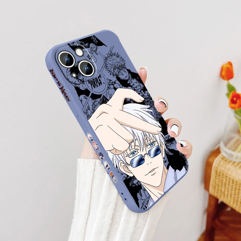 Jujutsu Kaisen Gojo Satoru Apple iPhone Case For 14 13 12 11 Pro Max Plus XS XR X 8 7 SE 2 3 Liquid Left Rope Color Cover