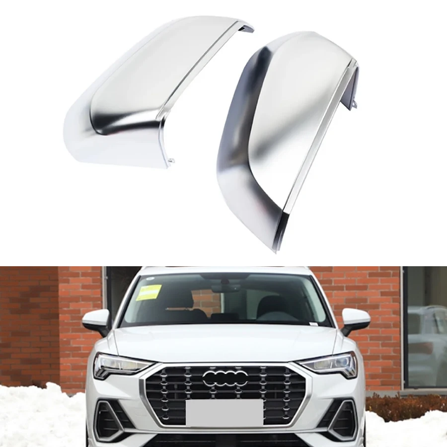 

For Audi Q3 2019 2020 2021-2024 Replace Reversing Mirrors Cover Rearview Mirror Housing Rear Shell Silver Chrome A Pair