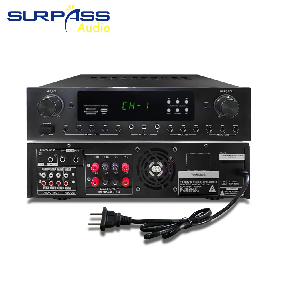Home Hifi Amplificatore 8Ohm 150W Bluetooth 5.0 Amplificatori Usb Remote Control Mic Input Audio Sound System Per Party Karaoke Theatre