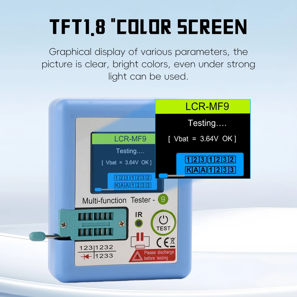 LCR-MF9 새로운 트랜지스터 테스터 TFT 다이오드 3극 커패시턴스 측정기 LCR ESR 미터 NPN PNP MOSFET IR 다기능 테스터 멀티미터