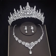 Luxury Crystal Bridal Jewelry Sets Women Fashion Tiaras Earrings Choker Necklace Wedding Dress Bride Crown Jewelry Set Accessory