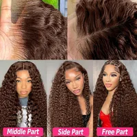 Perruque Lace Front 13x6 en Cheveux Humains, Ondulations Profondes Marron Chocolat, Ondulations d'Eau, Densité 250%, Bouclée, Pré-épilée 3