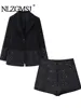 TRAF 2025 Spring Women Diamond Inlaid Embroidery Shorts Sets 2 Pieces Fashion Blazer Coat Women Suit Elegant Set Women Outfit 1