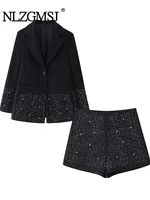 TRAF 2025 Spring Women Diamond Inlaid Embroidery Shorts Sets 2 Pieces Fashion Blazer Coat Women Suit Elegant Set Women Outfit 1
