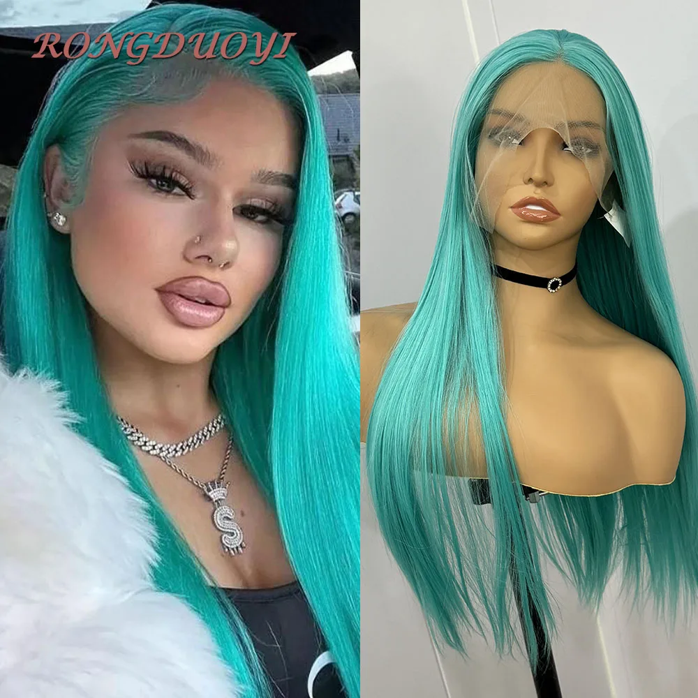 Lace Front Wig 13X4 Teal Green Long Straight Hair Middle Part Ready To Wear For Women