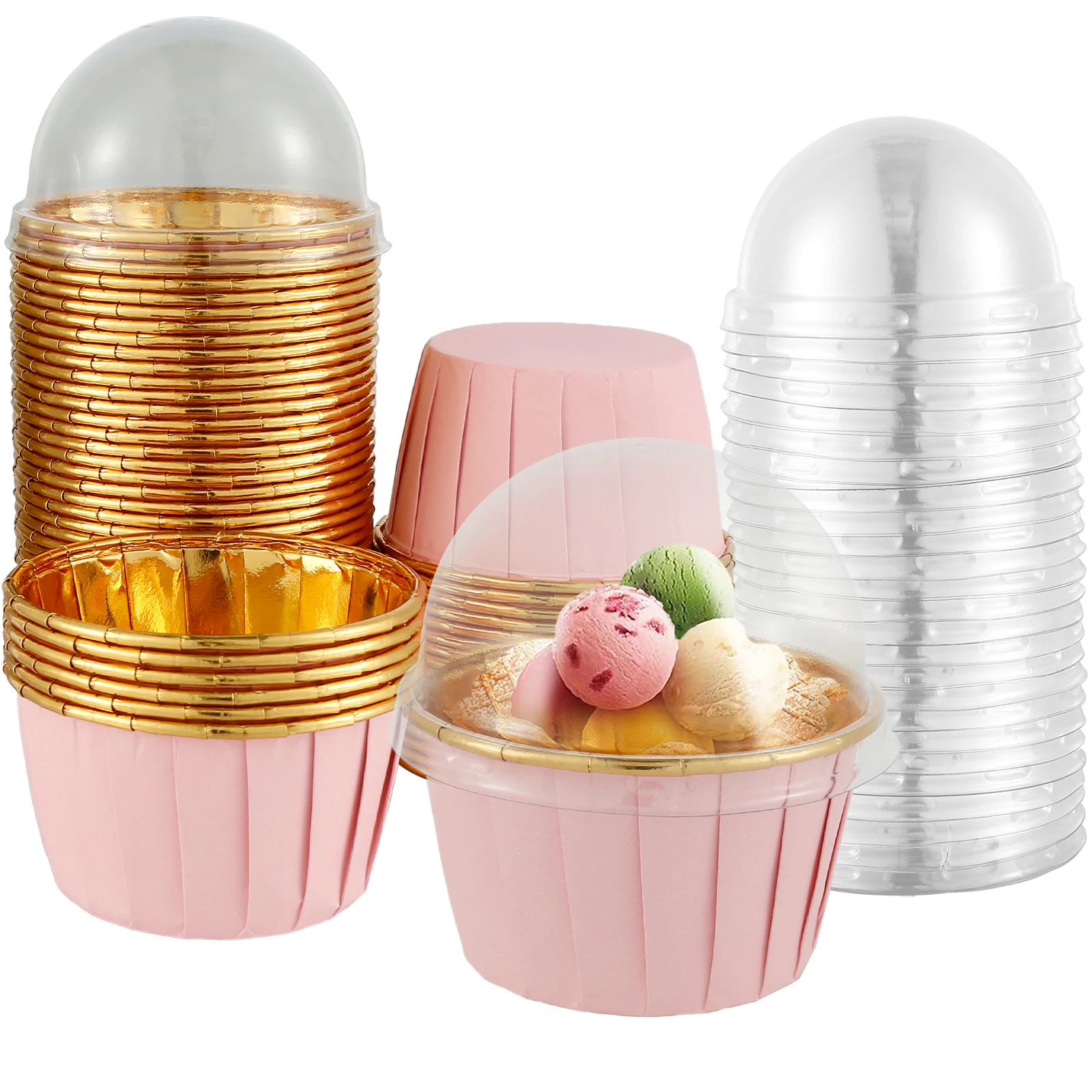 40-Pack Mini Aluminum Foil Baking Cups With Lids - 5oz Round Tart Pans For Cupcakes, Puddings & Party Treats
