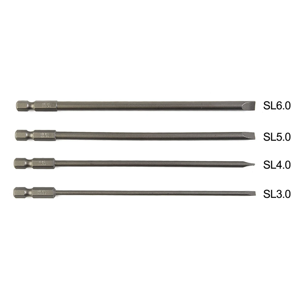 4pcs 150mm 슬롯 드라이버 비트 세트 자기 플랫 헤드 스크루 드라이버 비트 1/4 인치 육각 섕크 스크류 드라이버 핸드 툴 3-6mm