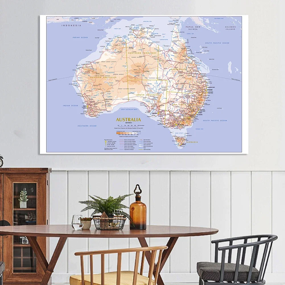 225*150cm The Australia Geography and Transportation Map Large Poster Non-woven Canvas Painting School Supplies Home Decoration