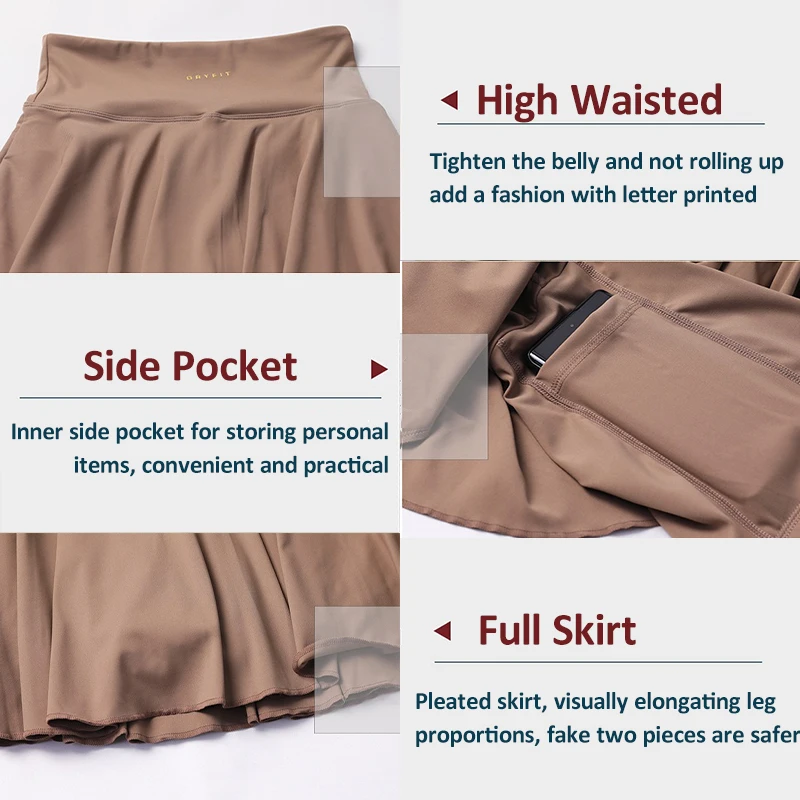Aiithuug Fake Two Pieces Pleated Golf Skirt With Pocket Women's High Waist Soft Elastic Athletic Golf Tennis Gym Workout Skorts