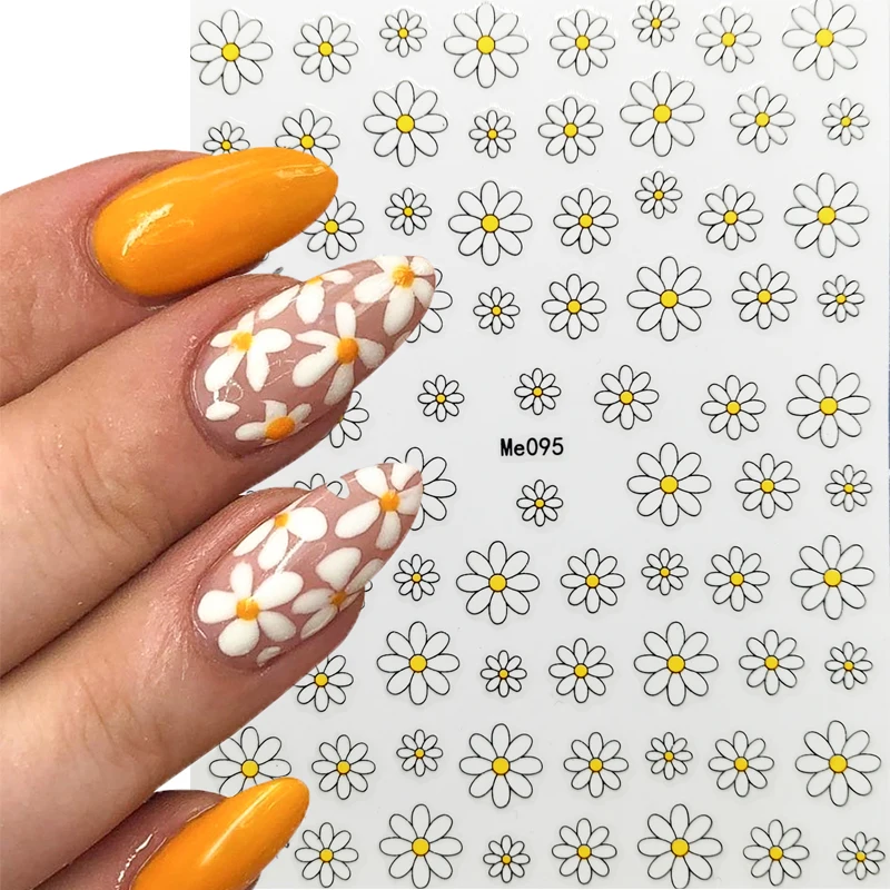 

Flower Daisy Embossed Stickers Nail Sliders Simple Floral Design Elegant Self Adhesive Nail Art Decals Decoration Nail Stickers