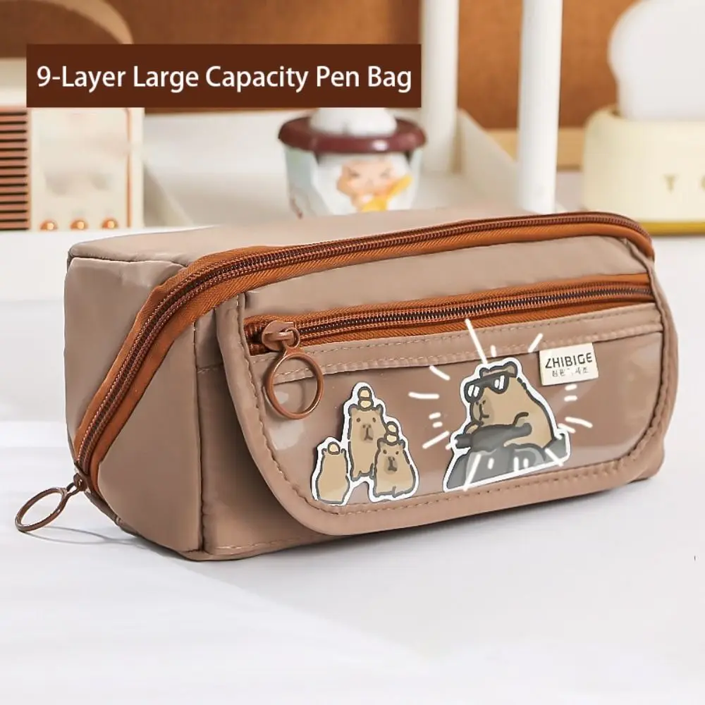 9 레이어 대용량 펜 가방, INS 단색 캔버스 연필 케이스, 창의적인 간단한 문구 보관 파우치, 사랑스러운 학생 선물